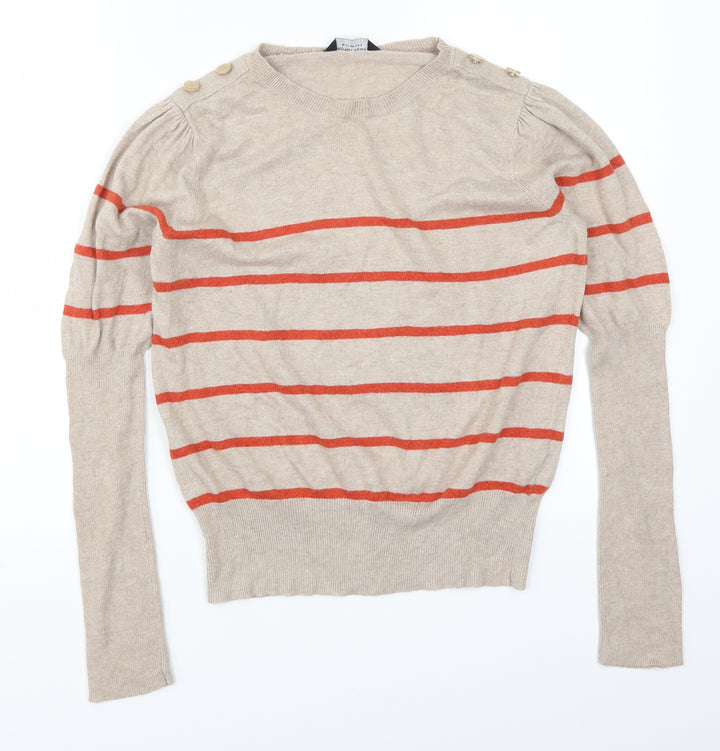 Dorothy Perkins Womens Beige Striped  Pullover Jumper Size 16  - Orange Stripes