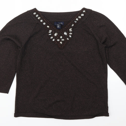Jones New York Womens Brown   Pullover Jumper Size XL