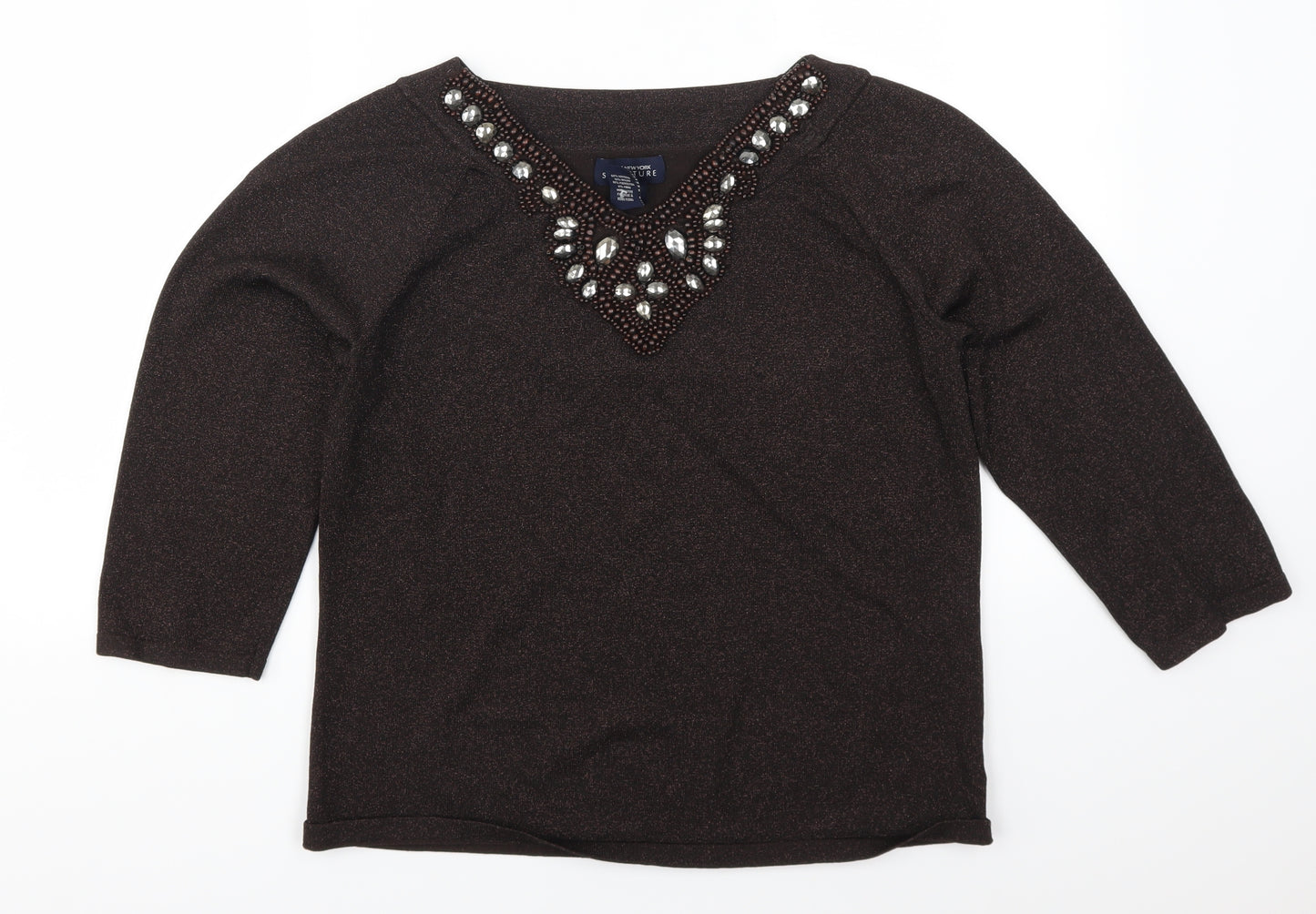 Jones New York Womens Brown   Pullover Jumper Size XL