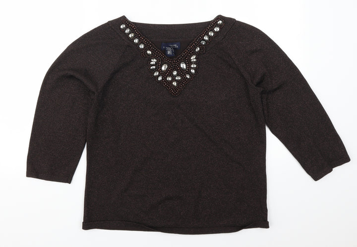 Jones New York Womens Brown   Pullover Jumper Size XL