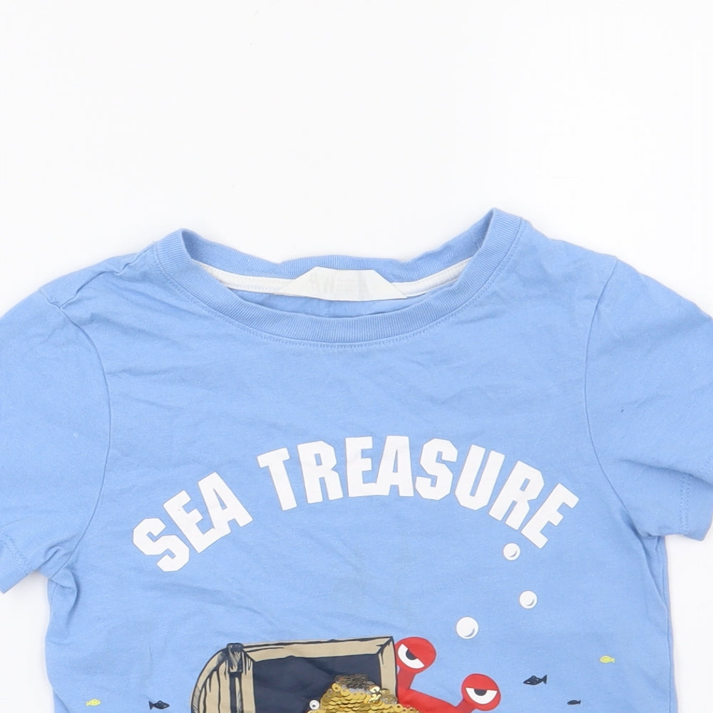H&M Boys Blue   Basic T-Shirt Size 5-6 Years  - Sea Treasure