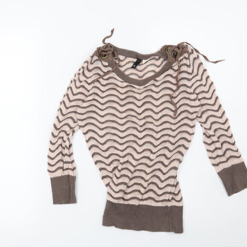 H&M Womens Brown Striped  Pullover Jumper Size 6