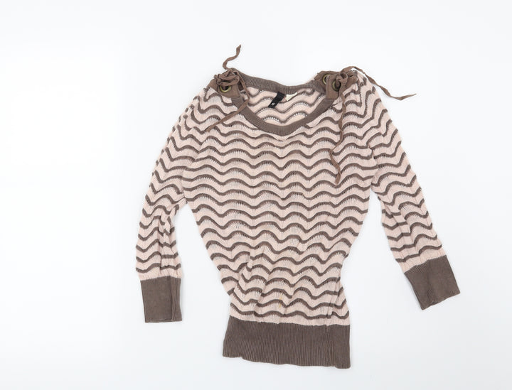 H&M Womens Brown Striped  Pullover Jumper Size 6