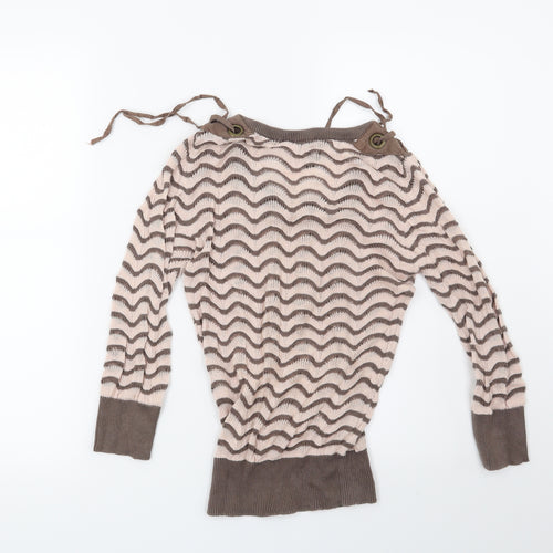 H&M Womens Brown Striped  Pullover Jumper Size 6
