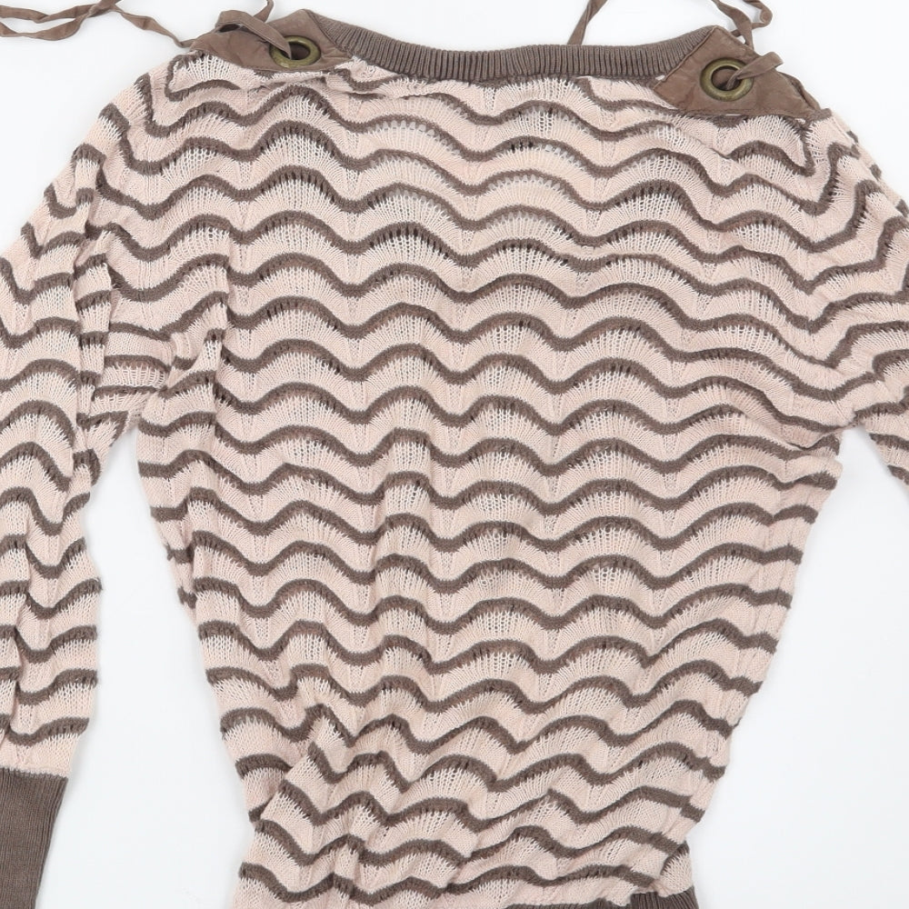 H&M Womens Brown Striped  Pullover Jumper Size 6