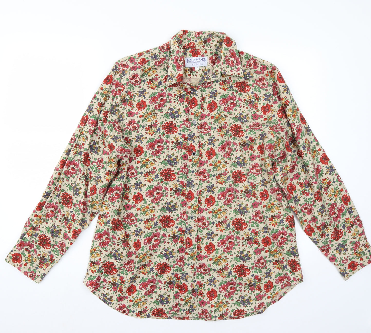 James Meade Womens Beige Floral  Basic Button-Up Size 14