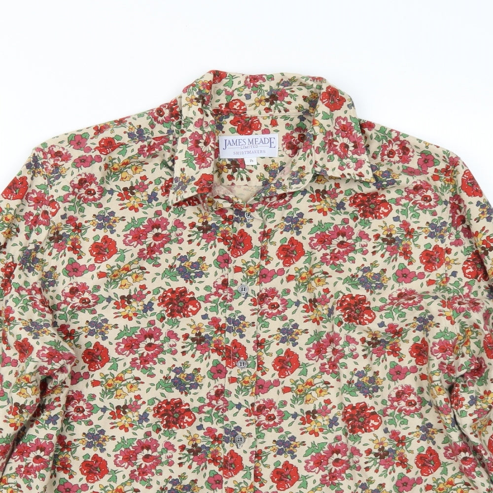 James Meade Womens Beige Floral  Basic Button-Up Size 14