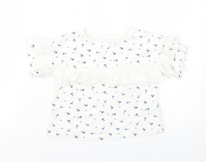 NEXT Girls White Floral  Basic T-Shirt Size 5 Years
