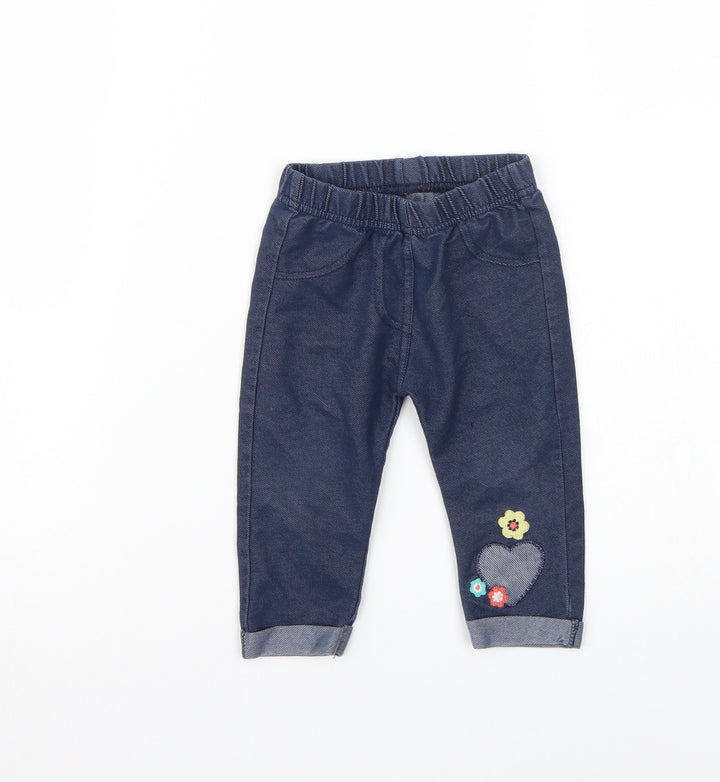 Nutmeg Girls Blue Floral  Capri Leggings Size 6-9 Months