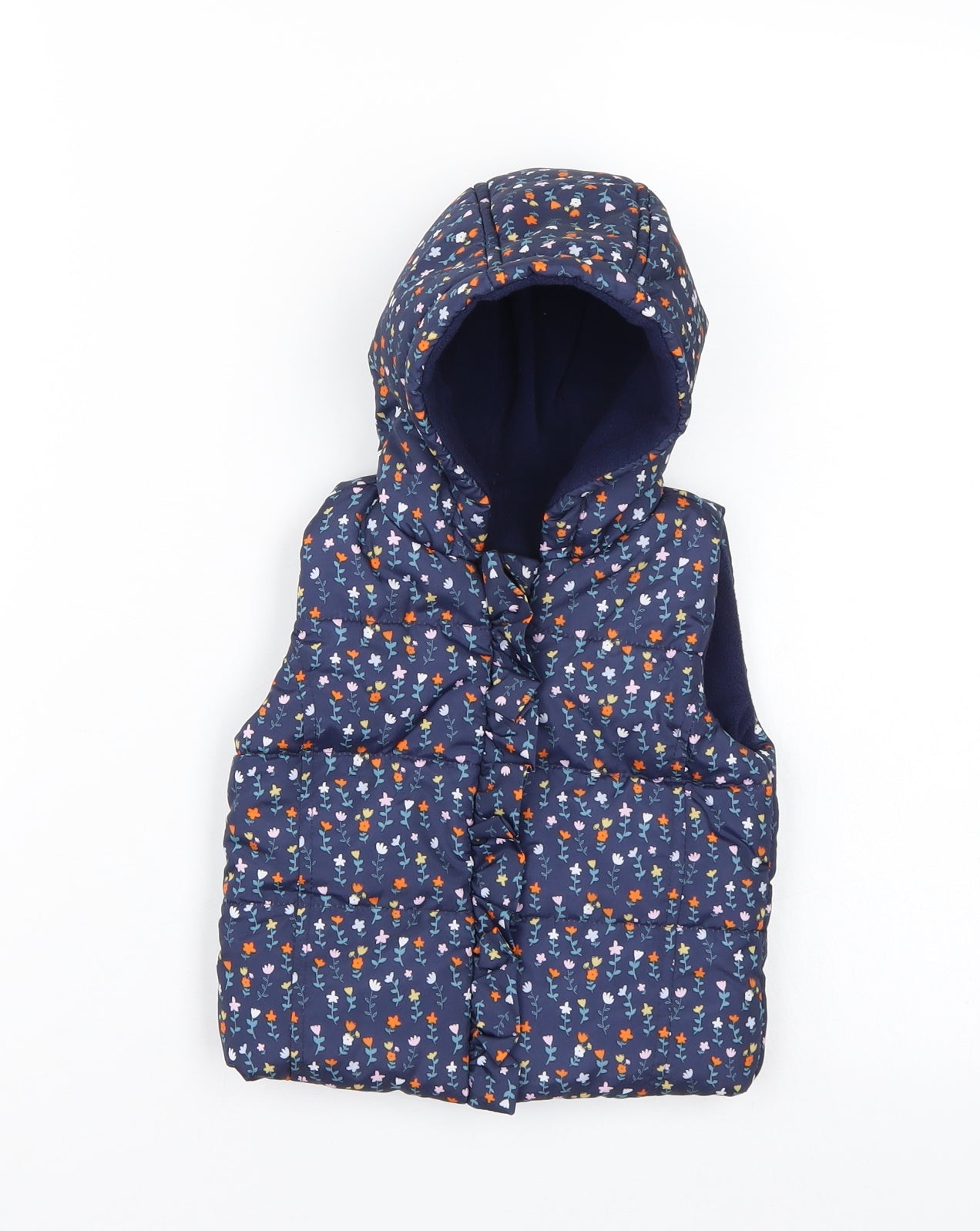 George Girls Blue Floral  Gilet Coat Size 6-9 Months