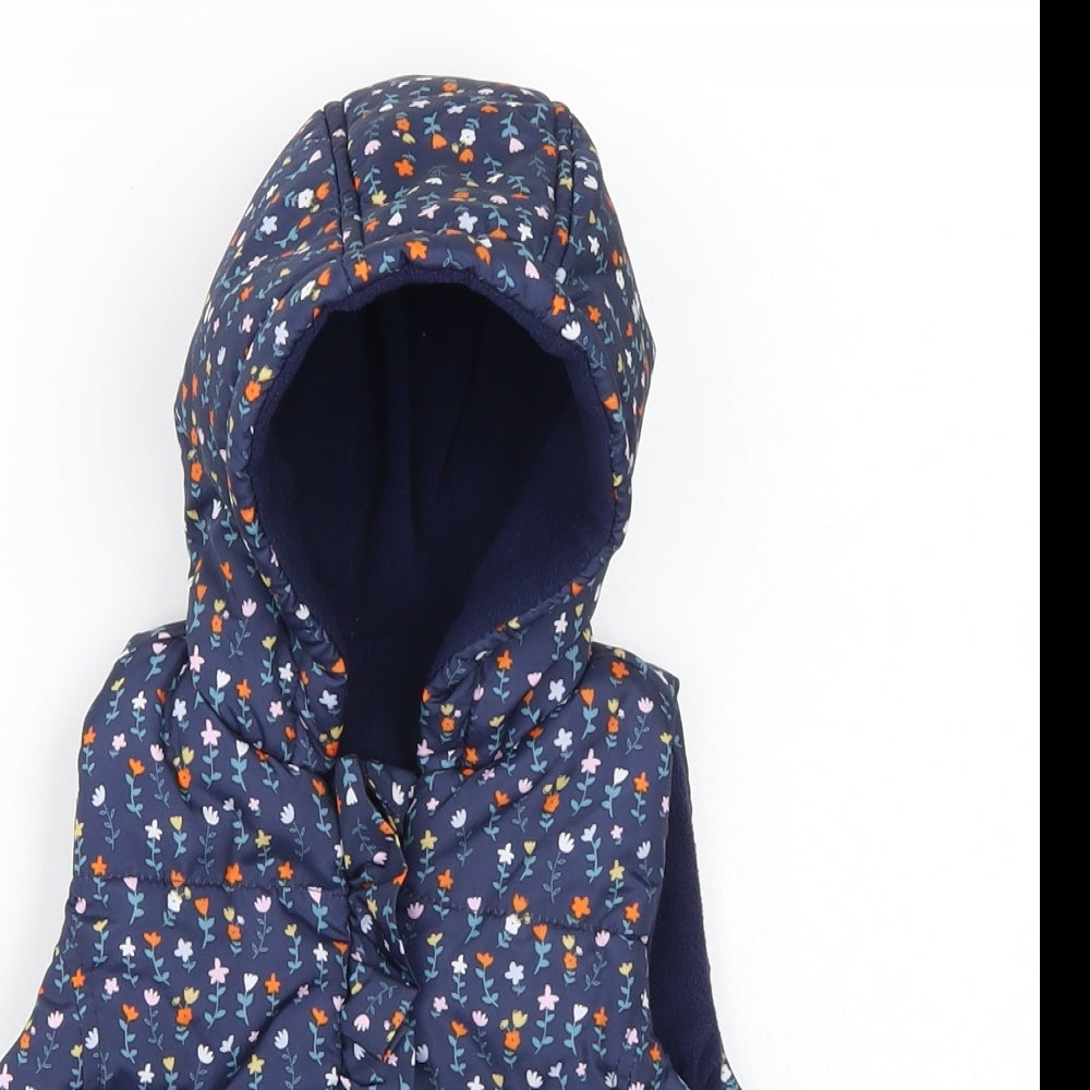 George Girls Blue Floral  Gilet Coat Size 6-9 Months