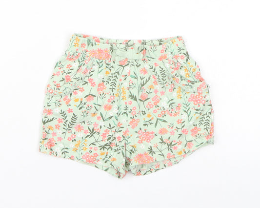 Front view of George girls’ green floral bermuda shorts, size 2, years