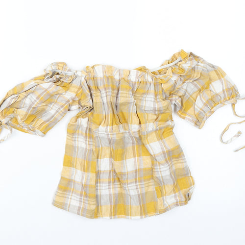 Newlook Womens Yellow Check  Basic Blouse Size 8