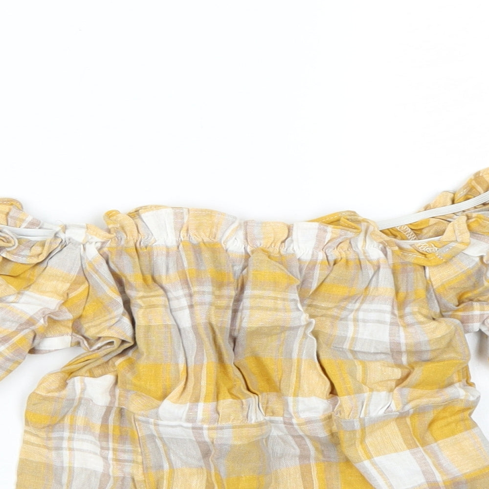 Newlook Womens Yellow Check  Basic Blouse Size 8