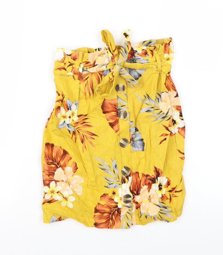 Newlook Womens Yellow Floral A-Line Skirt Size 6