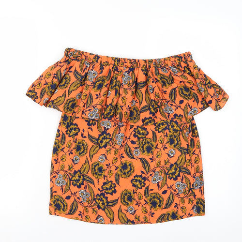 Peacocks Womens Orange Floral  Basic Blouse Size 8