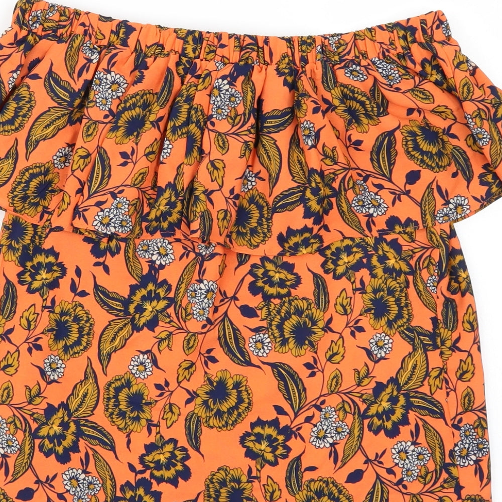 Peacocks Womens Orange Floral  Basic Blouse Size 8
