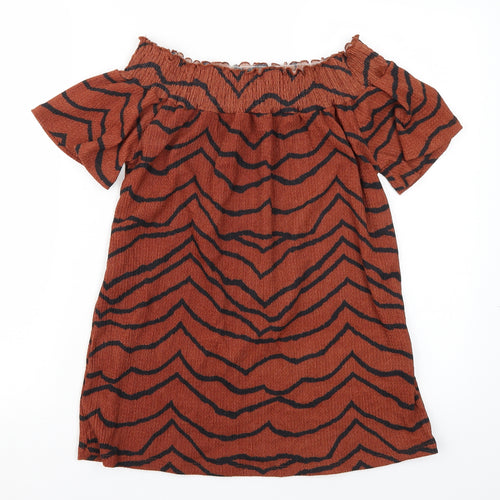 George Womens Brown Animal Print  Basic Blouse Size 8