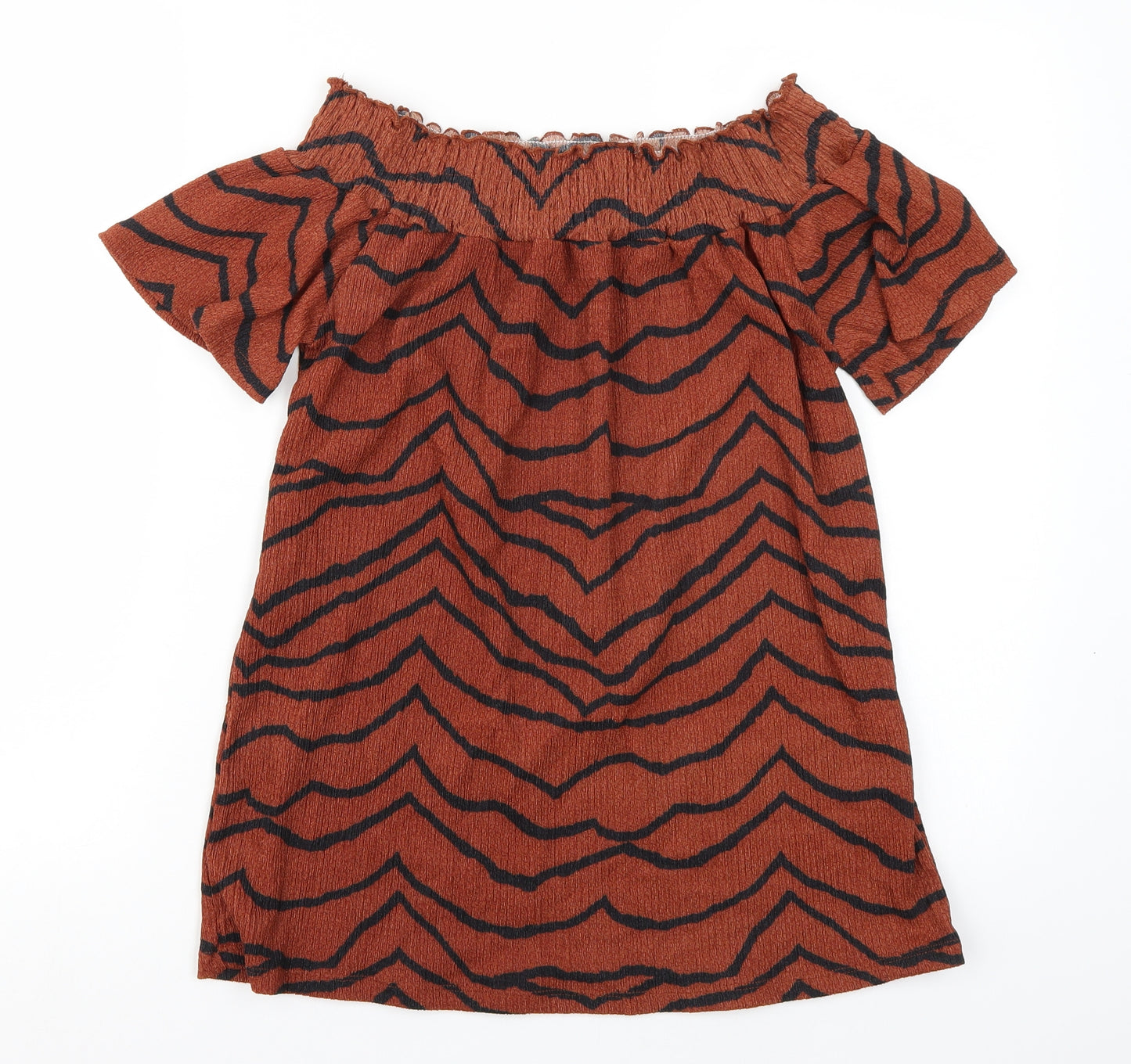 George Womens Brown Animal Print  Basic Blouse Size 8