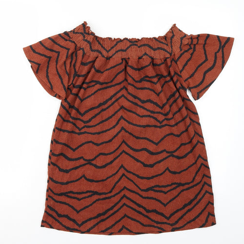 George Womens Brown Animal Print  Basic Blouse Size 8