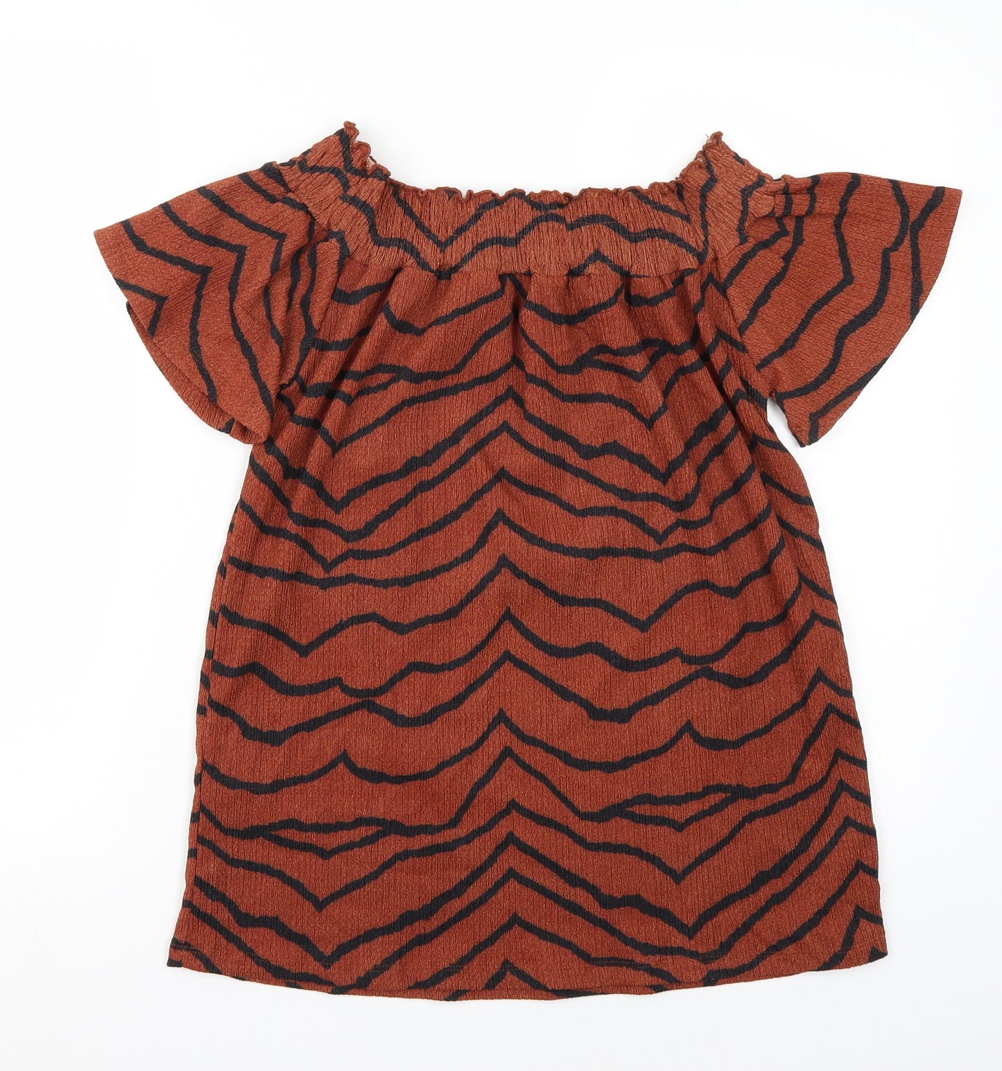 George Womens Brown Animal Print  Basic Blouse Size 8