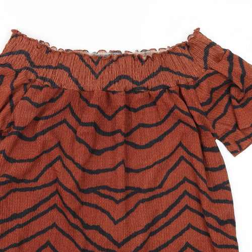 George Womens Brown Animal Print  Basic Blouse Size 8