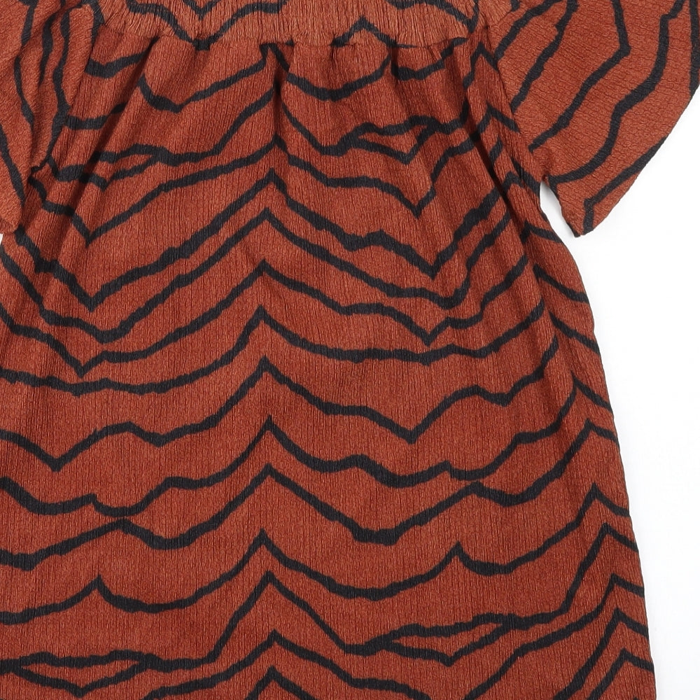 George Womens Brown Animal Print  Basic Blouse Size 8