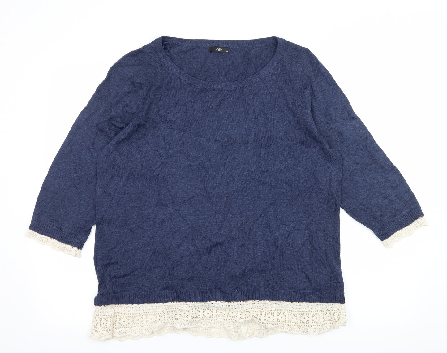 M&Co Womens Blue  Knit Pullover Jumper Size 18  - Crochet detail
