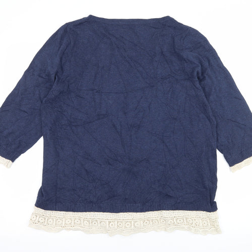 M&Co Womens Blue  Knit Pullover Jumper Size 18  - Crochet detail