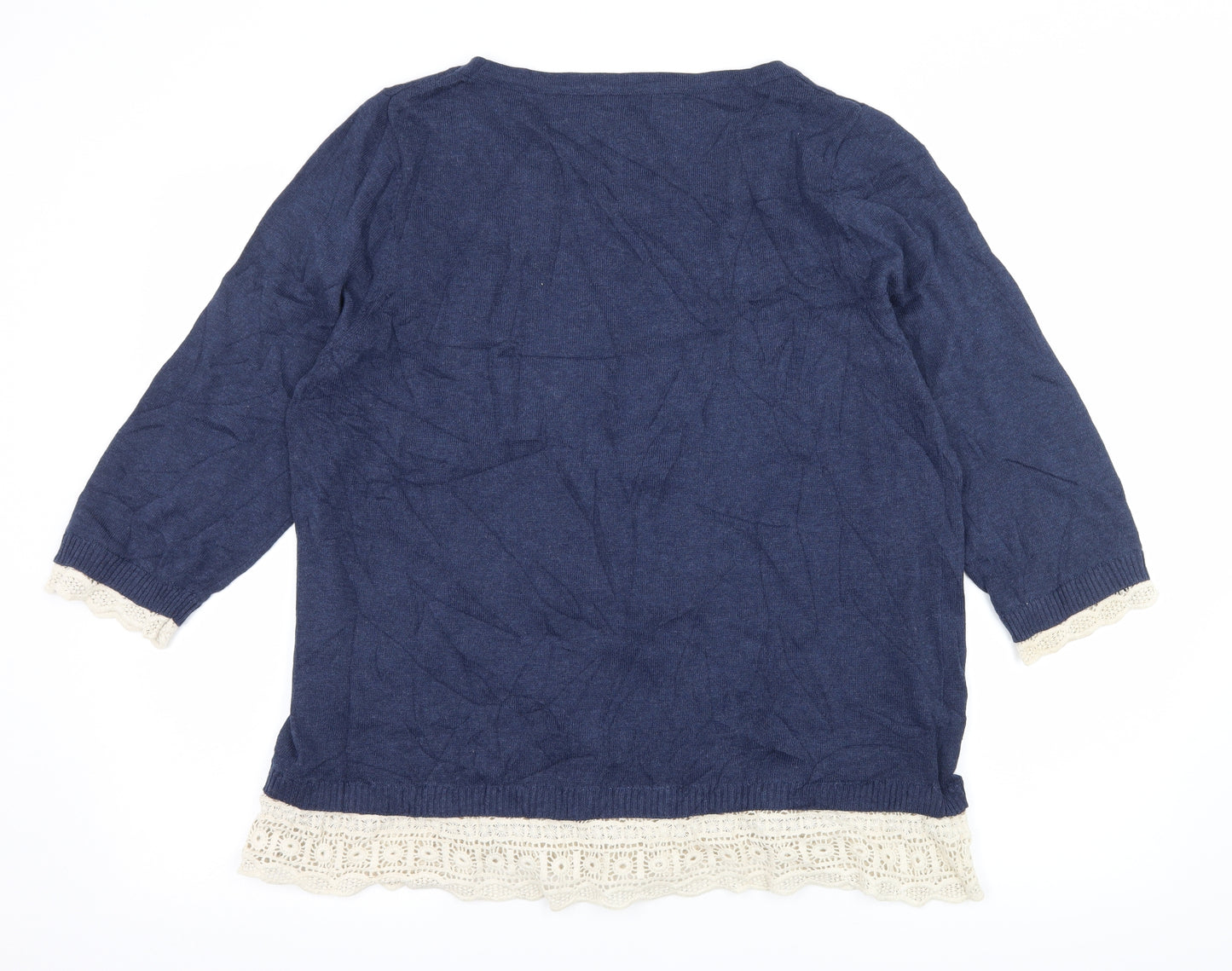 M&Co Womens Blue  Knit Pullover Jumper Size 18  - Crochet detail