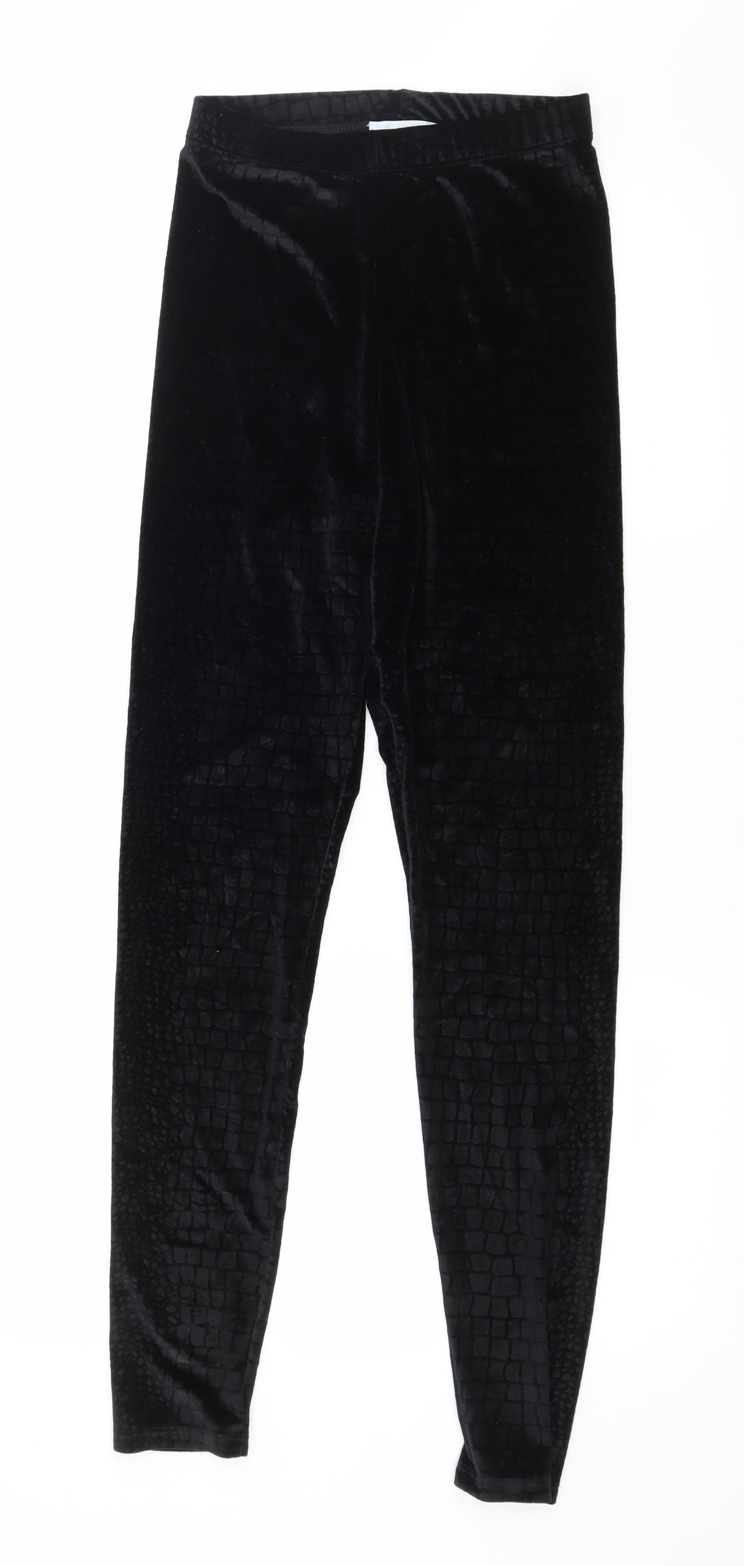 Topshop Womens Black Geometric Velvet Capri Leggings Size 4 L28 in