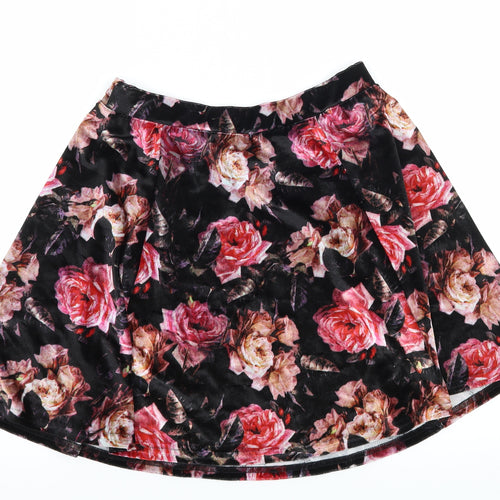 River Island Womens Black Floral Velour Flare Skirt Size 8