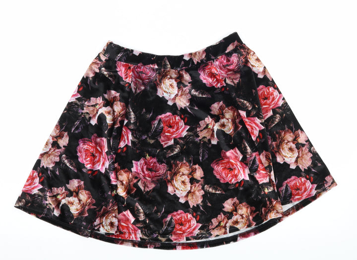 River Island Womens Black Floral Velour Flare Skirt Size 8