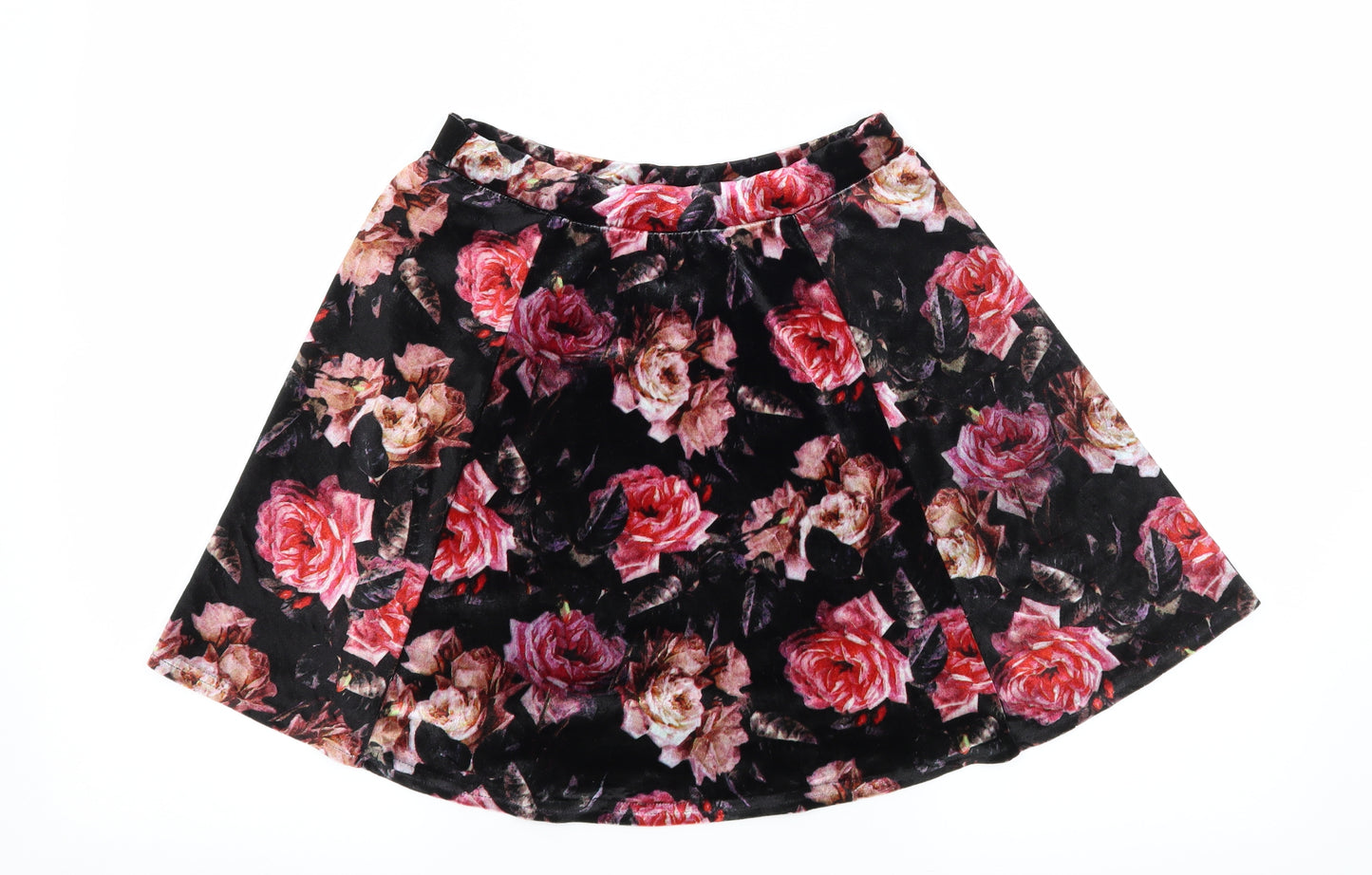 River Island Womens Black Floral Velour Flare Skirt Size 8
