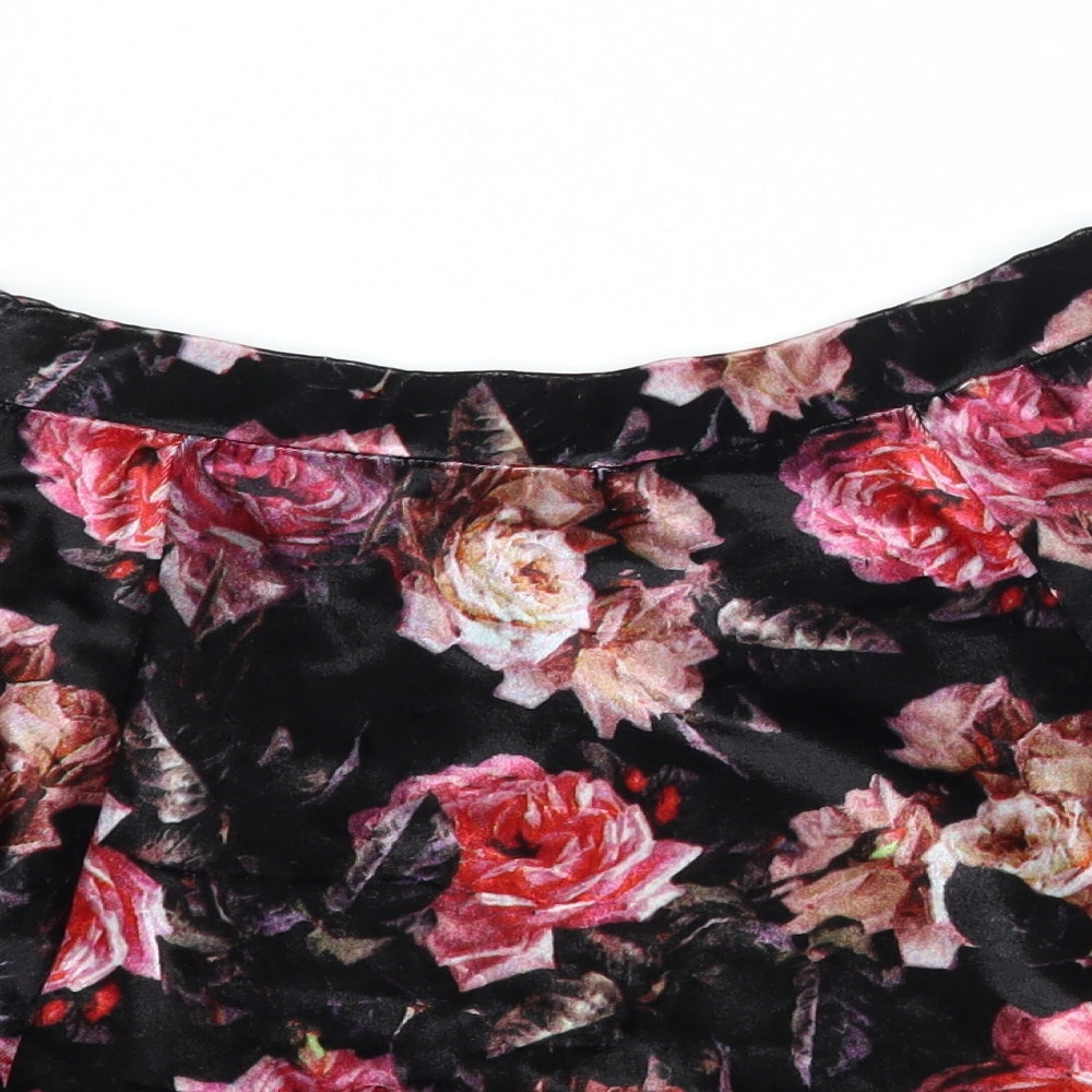 River Island Womens Black Floral Velour Flare Skirt Size 8