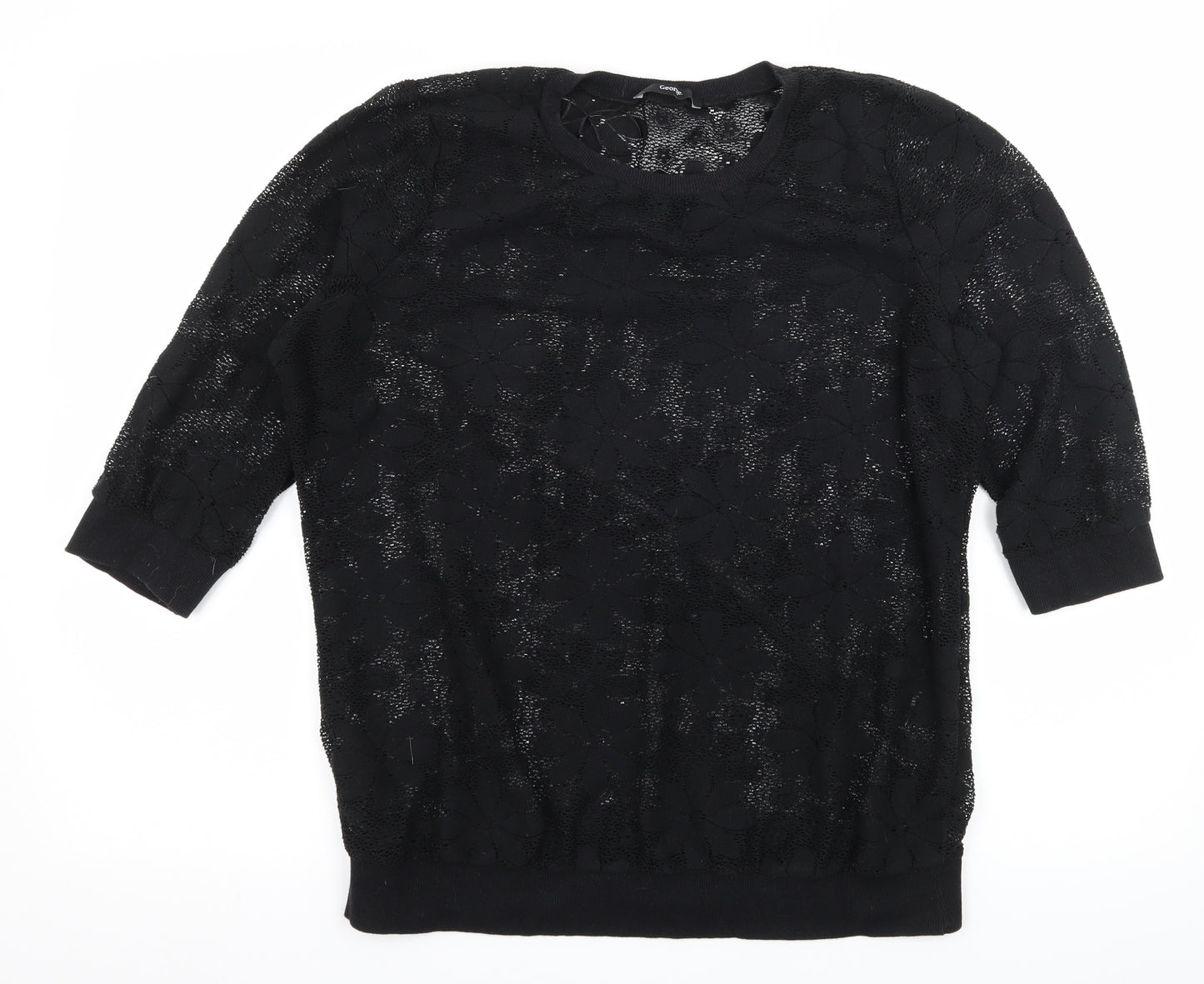 George Womens Black Floral Knit Pullover Jumper Size 14