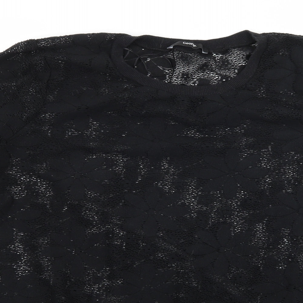 George Womens Black Floral Knit Pullover Jumper Size 14