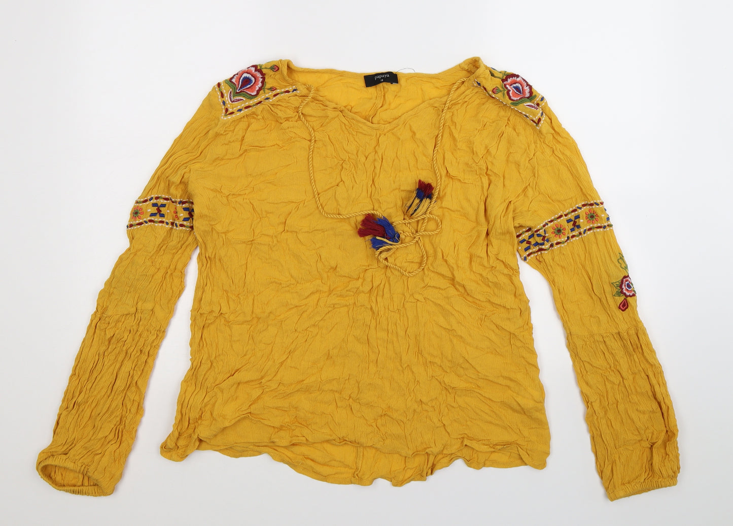 Papaya Womens Yellow Floral  Basic Blouse Size 18
