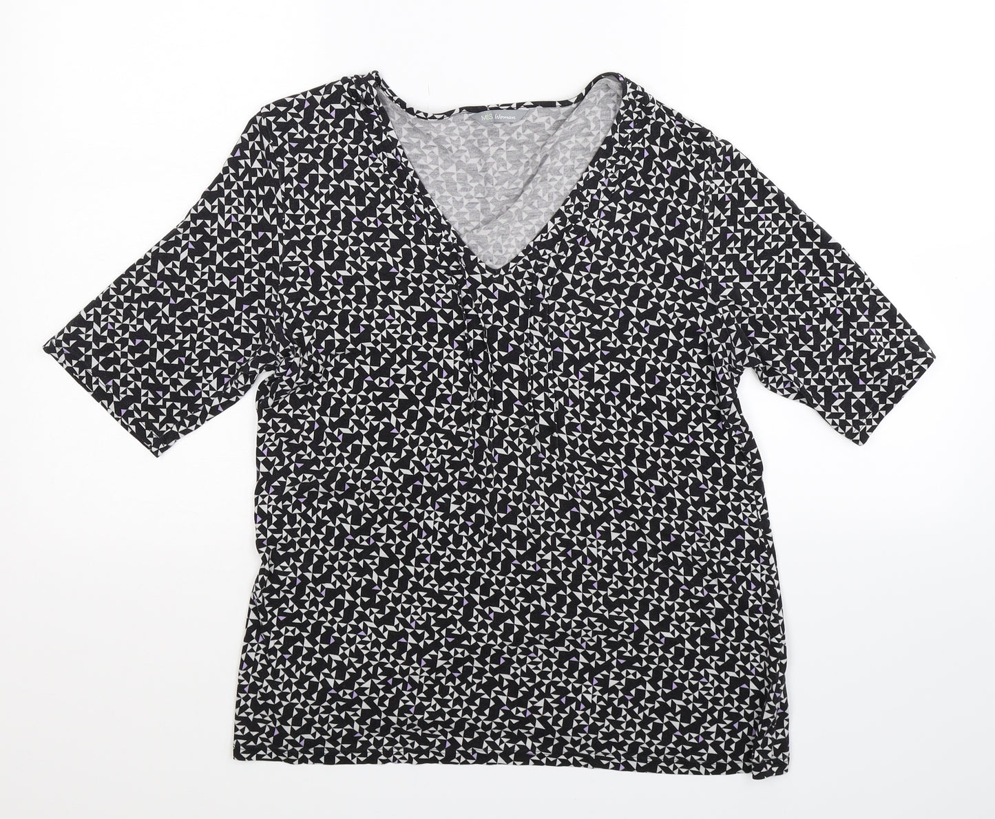 Marks and Spencer Womens Black Geometric  Basic T-Shirt Size 14