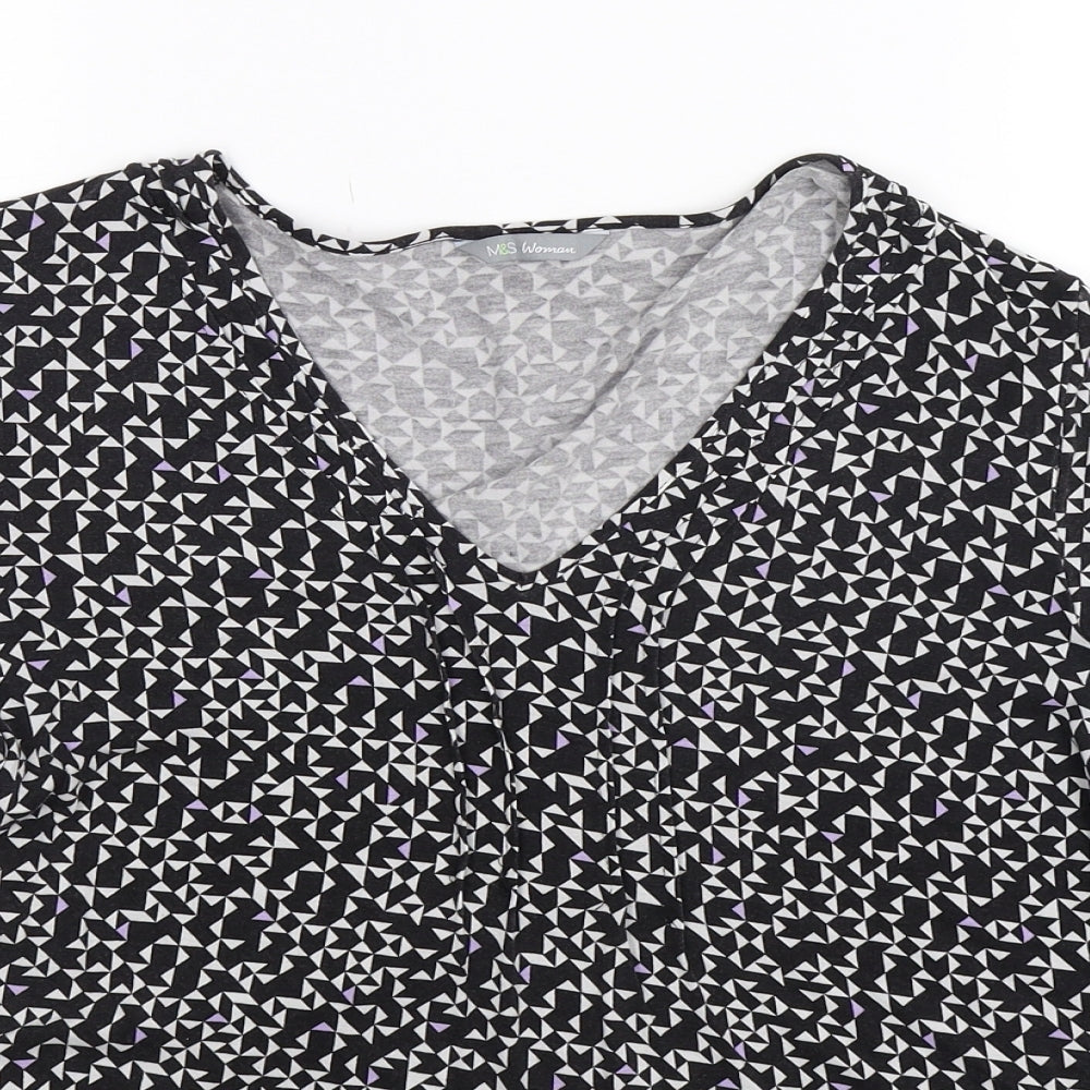 Marks and Spencer Womens Black Geometric  Basic T-Shirt Size 14