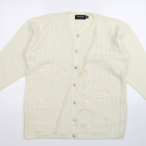 Paramour Womens White Floral Knit Cardigan Jumper One Size