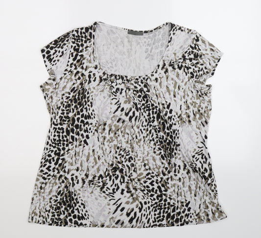 Front view of Preworn women’s multicoloured animal print basic t-shirt, size UK 16