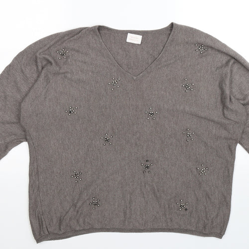 Version Feminin Womens Grey  Knit Pullover Jumper Size 2XL