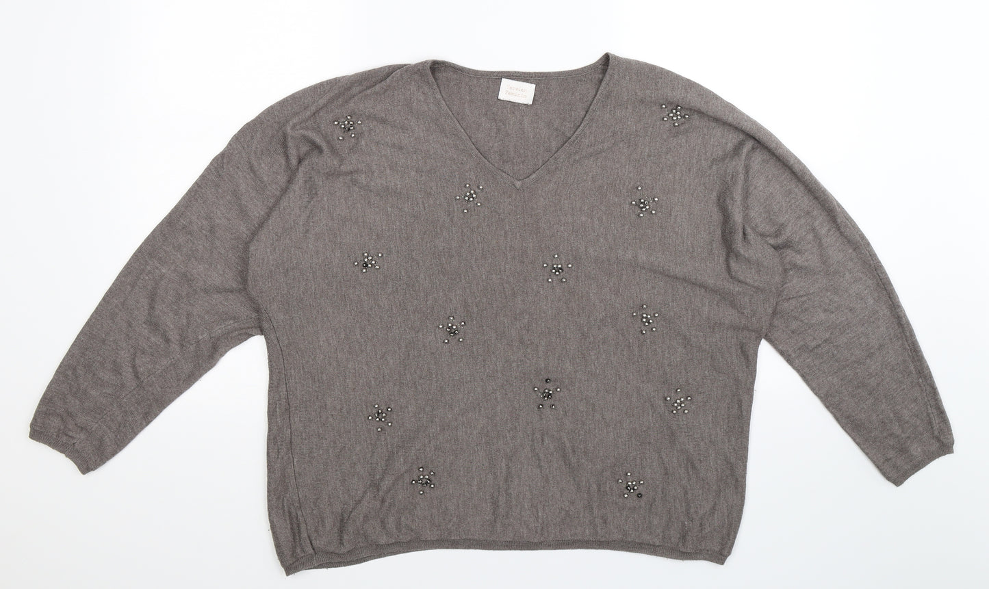 Version Feminin Womens Grey  Knit Pullover Jumper Size 2XL