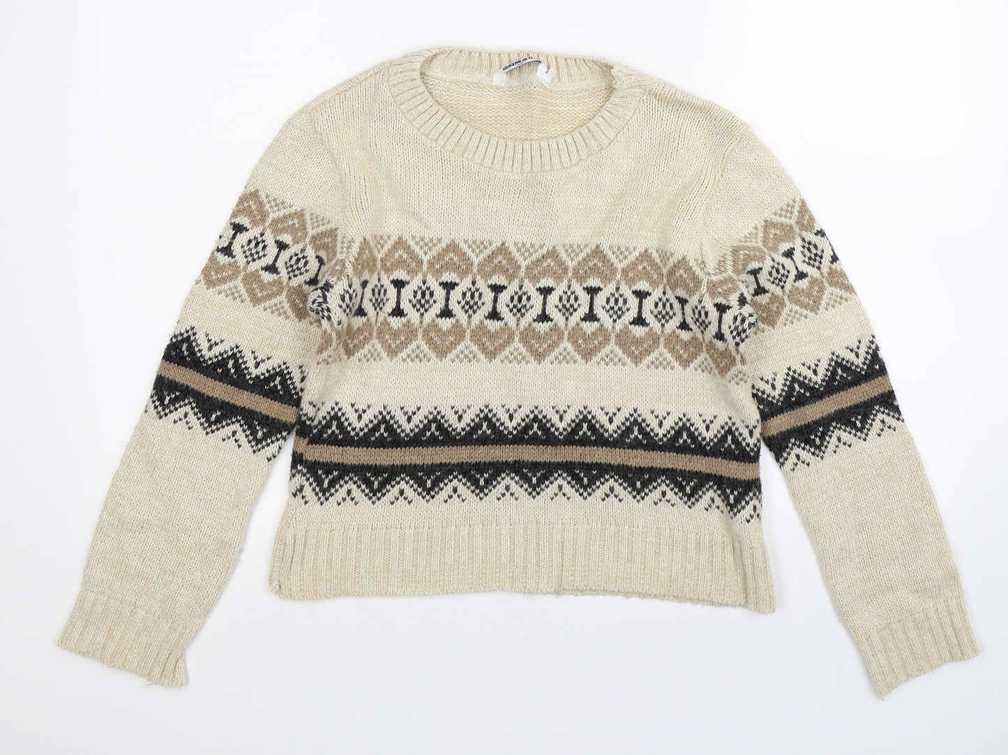 New Look Girls Beige Geometric Knit Pullover Jumper Size 12-13 Years