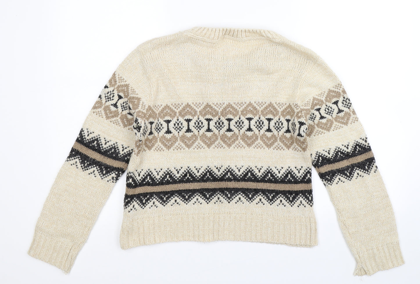 New Look Girls Beige Geometric Knit Pullover Jumper Size 12-13 Years