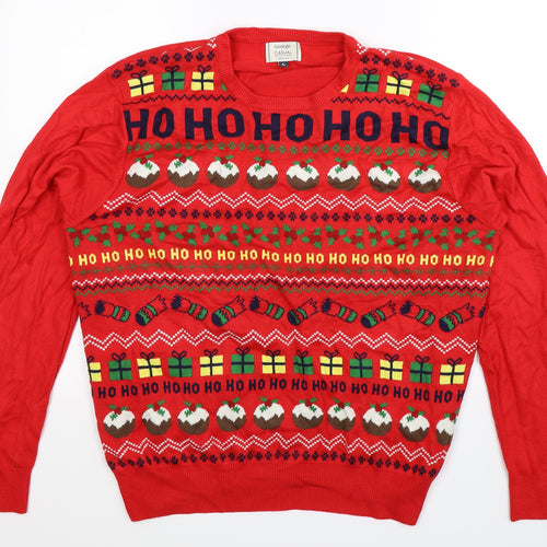 George Mens Red  Knit Pullover Jumper Size L  - Christmas