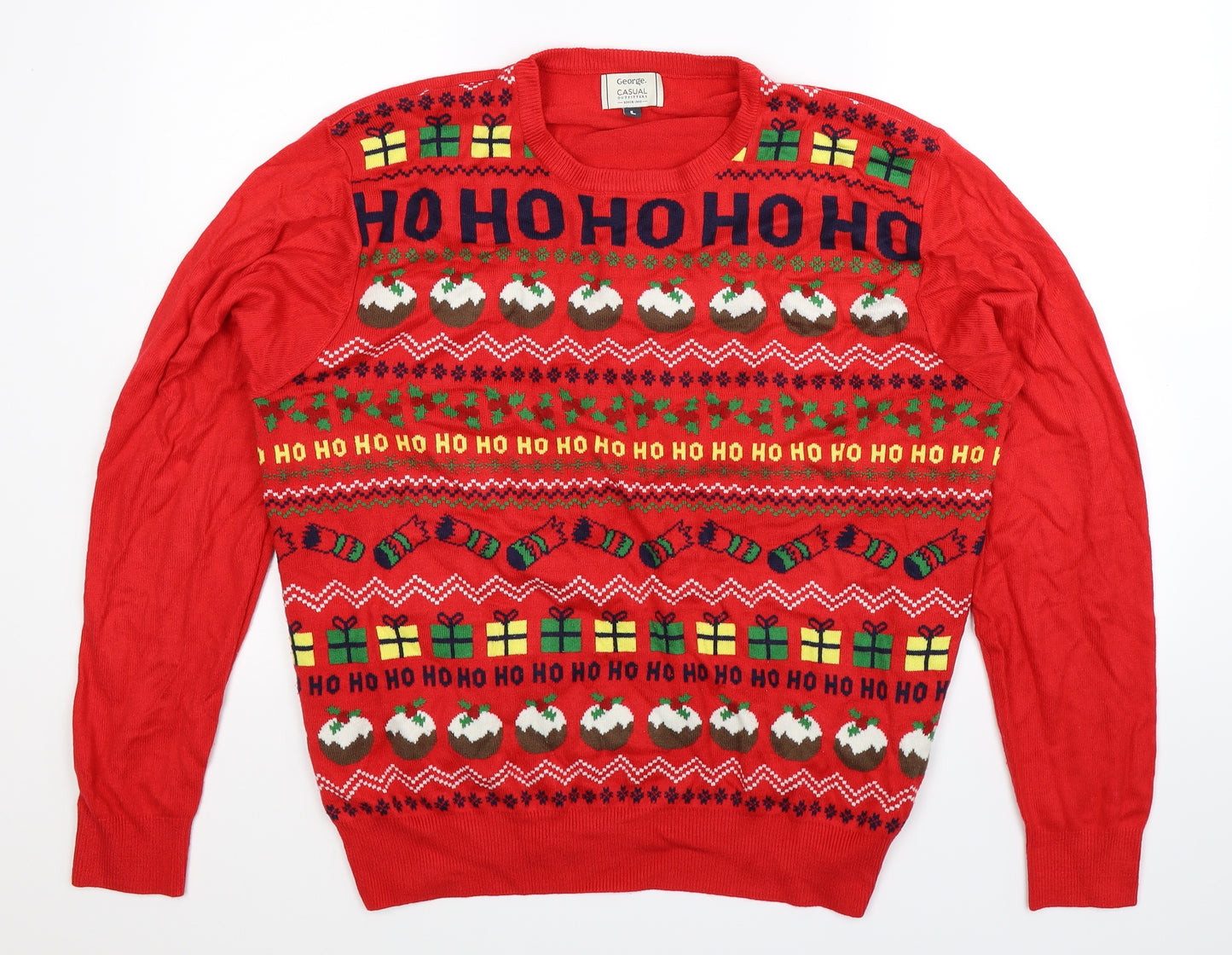 George Mens Red  Knit Pullover Jumper Size L  - Christmas