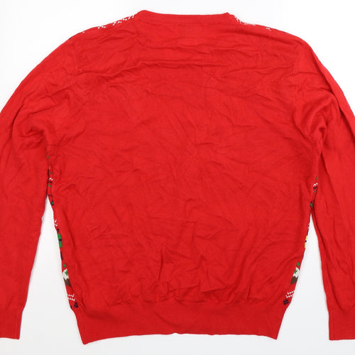George Mens Red  Knit Pullover Jumper Size L  - Christmas