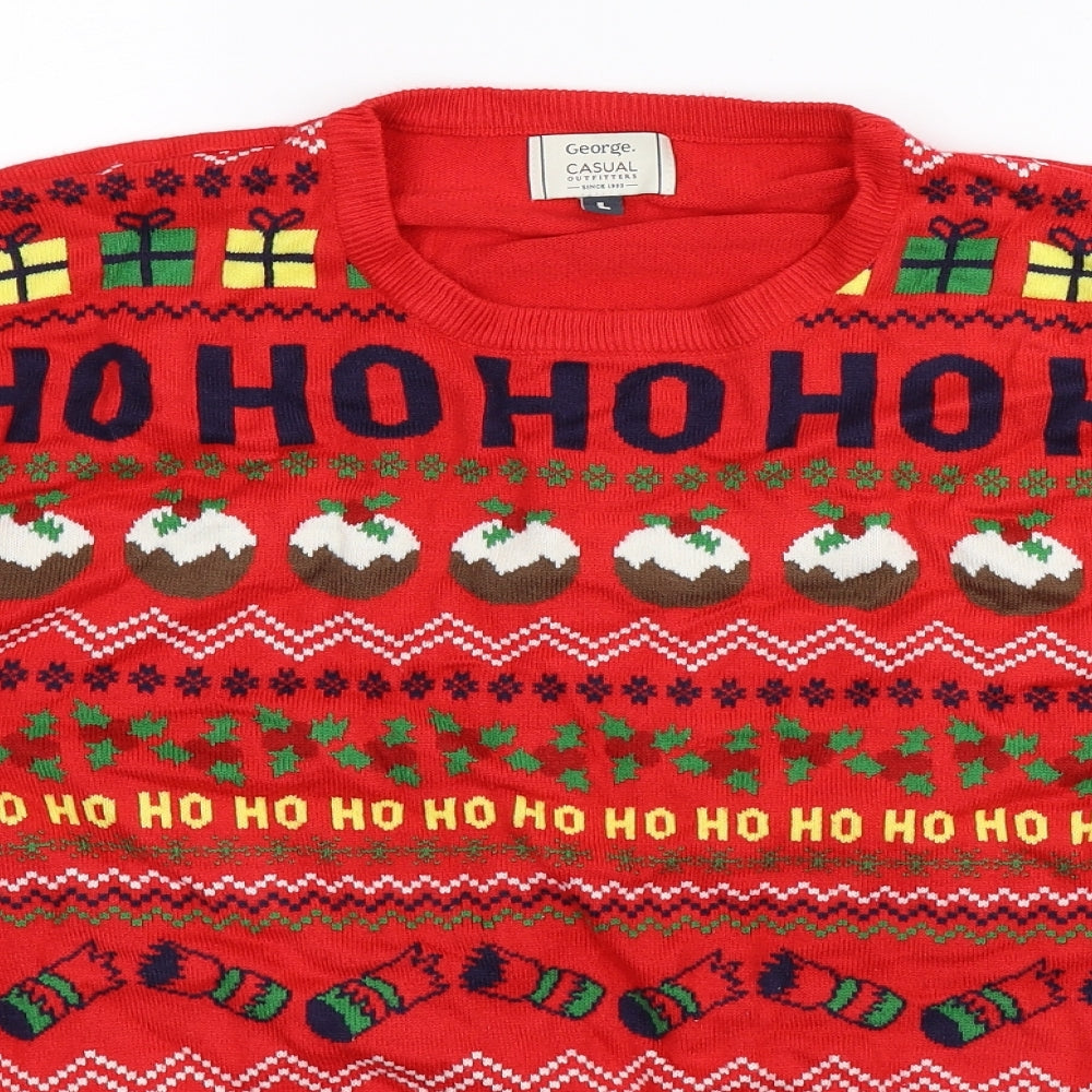 George Mens Red  Knit Pullover Jumper Size L  - Christmas